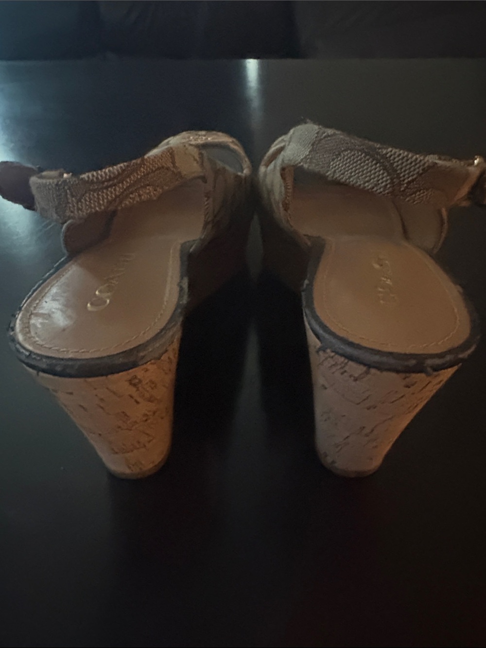Vintage Coach Signature Canvas Peep-Toe Slingback Wedges - Picture 4 of 4